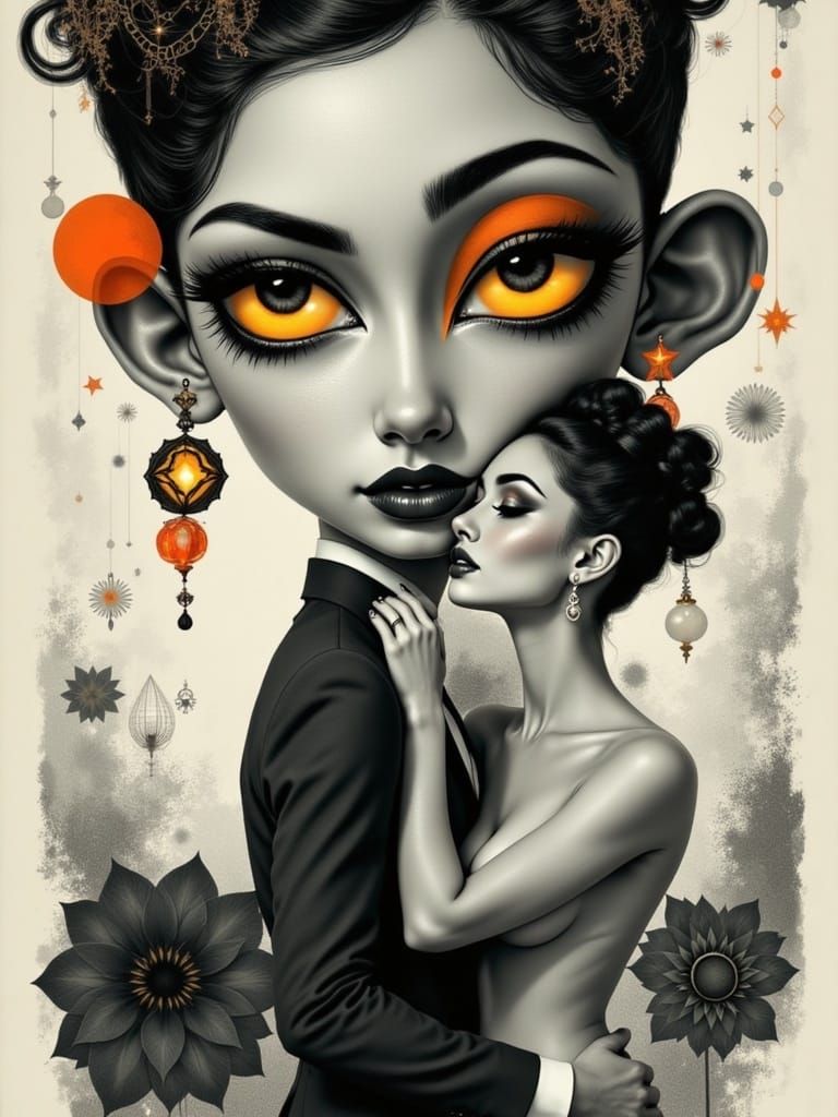 Surreal Embrace in Cubist Abstract Realism