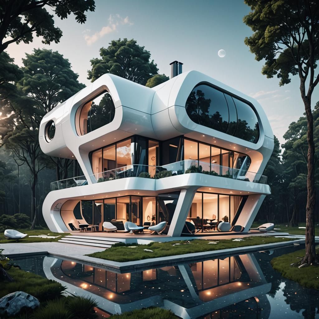 Dreamy Futuristic House in Ethereal Landscape