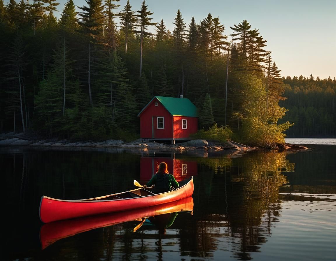 Maine Cabin at Sunset: Golden Hour Canoe Trip