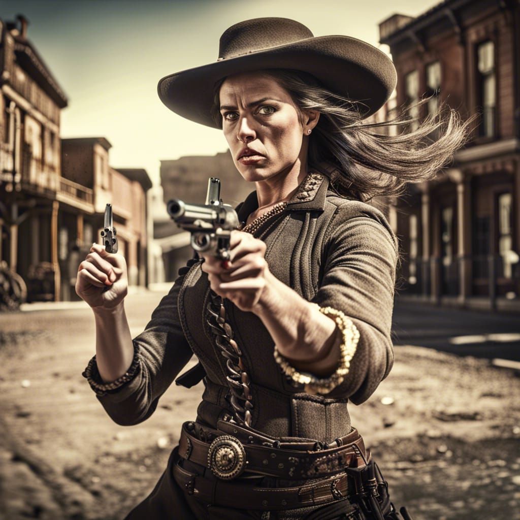 Strong Woman Shoots Colt in Wild West Town