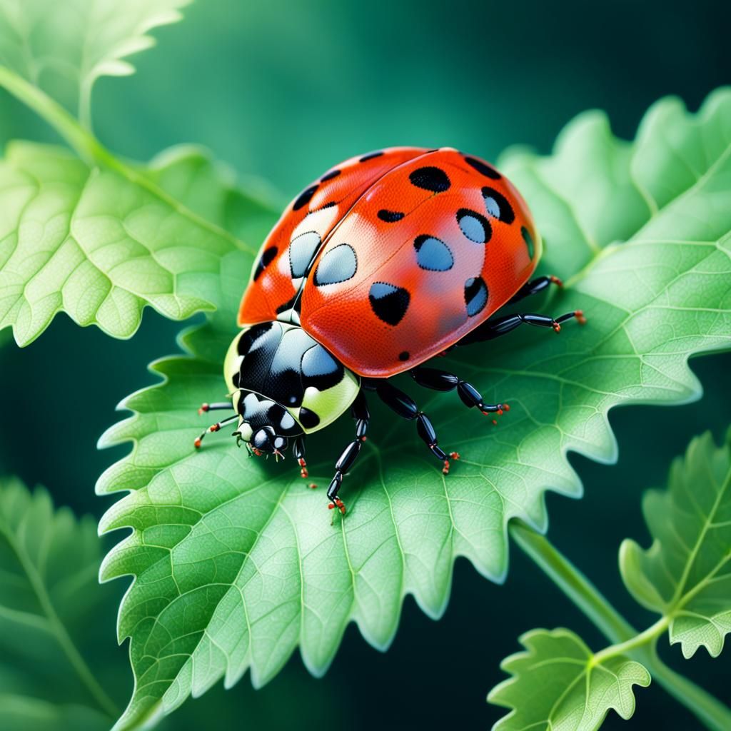 Ladybug on Leaf in Fractal Pastel Surrealism