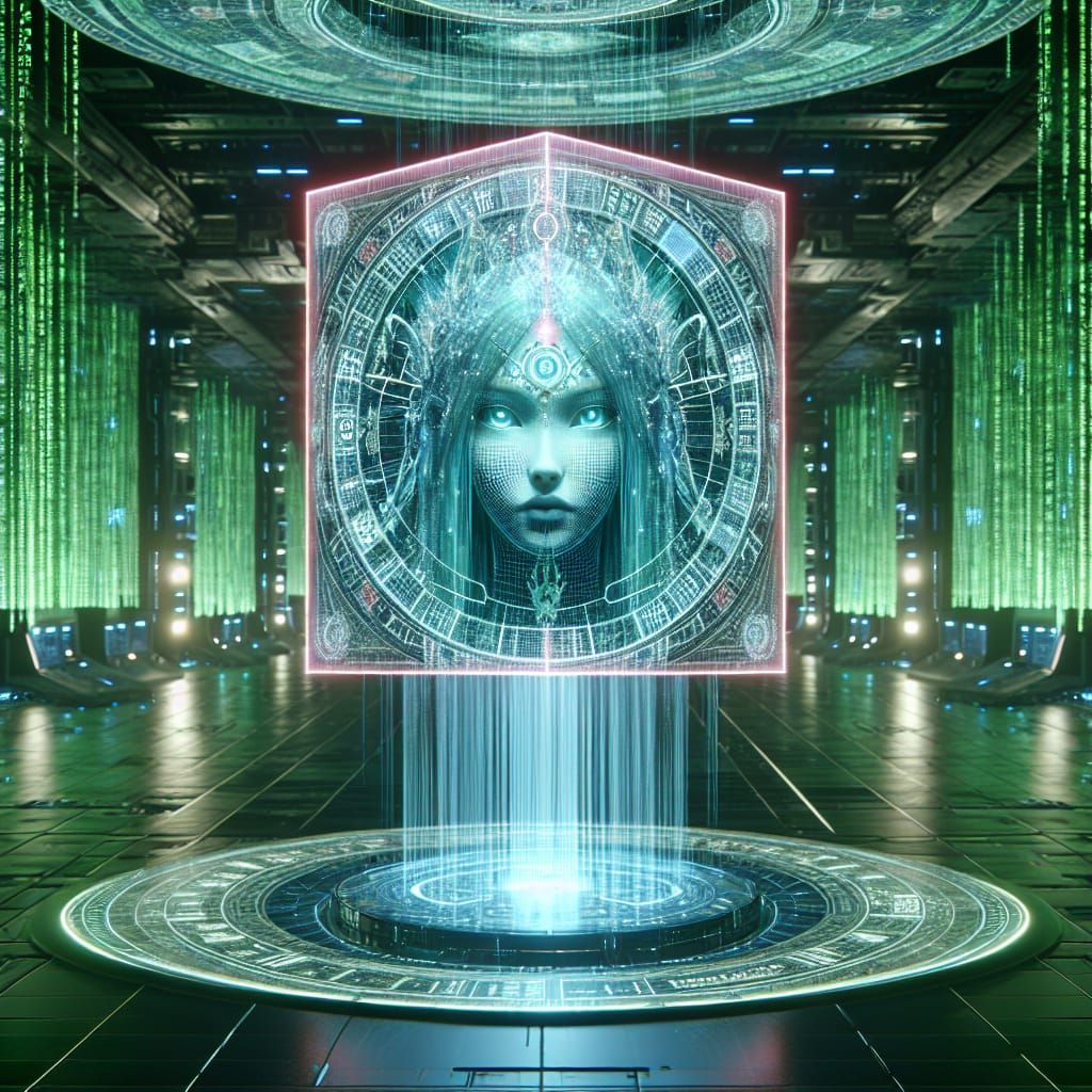 Holographic Alien Princess Projection in Futuristic Spaceshi...