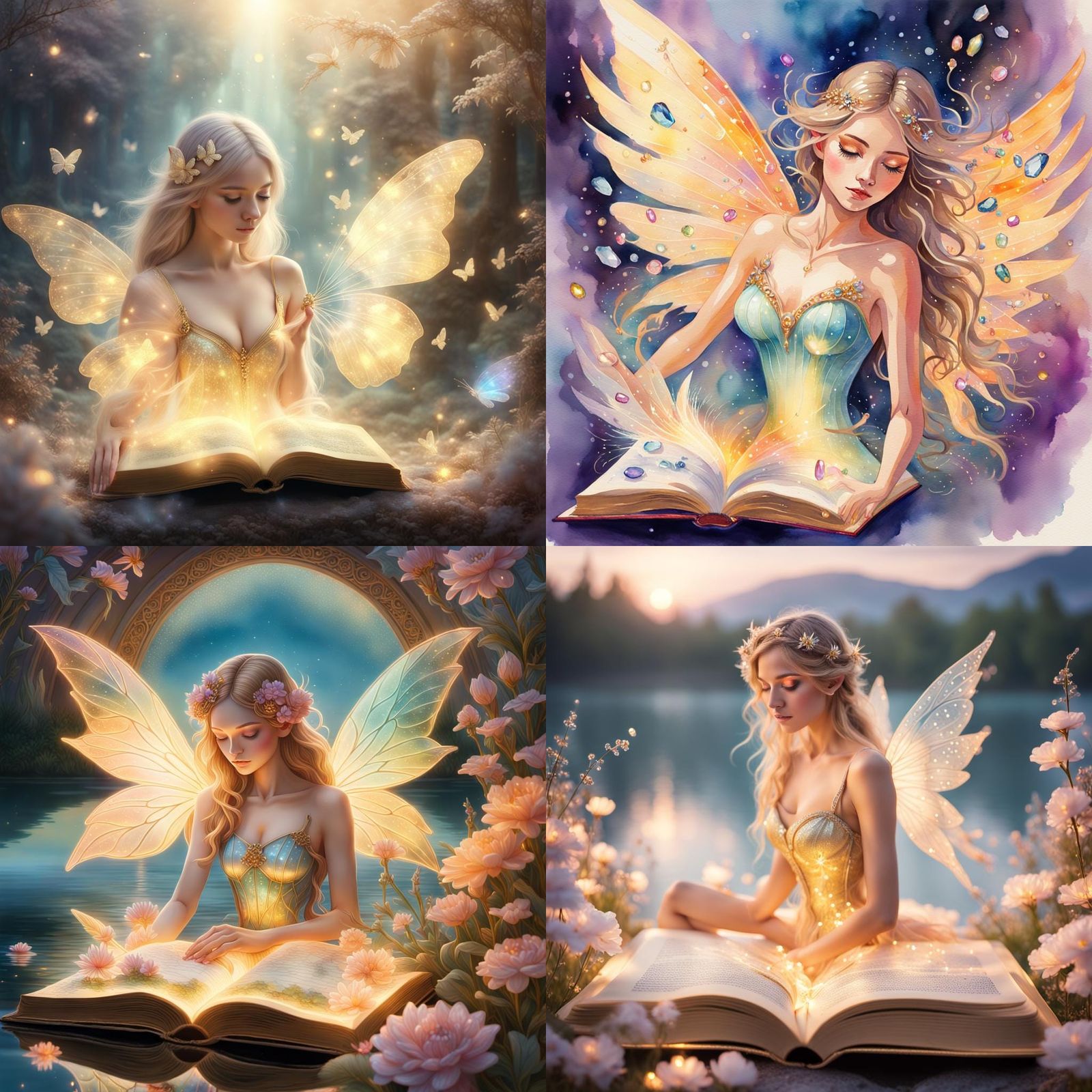 An ethereal scene featuring a radiant, glowing fairy emergin...
