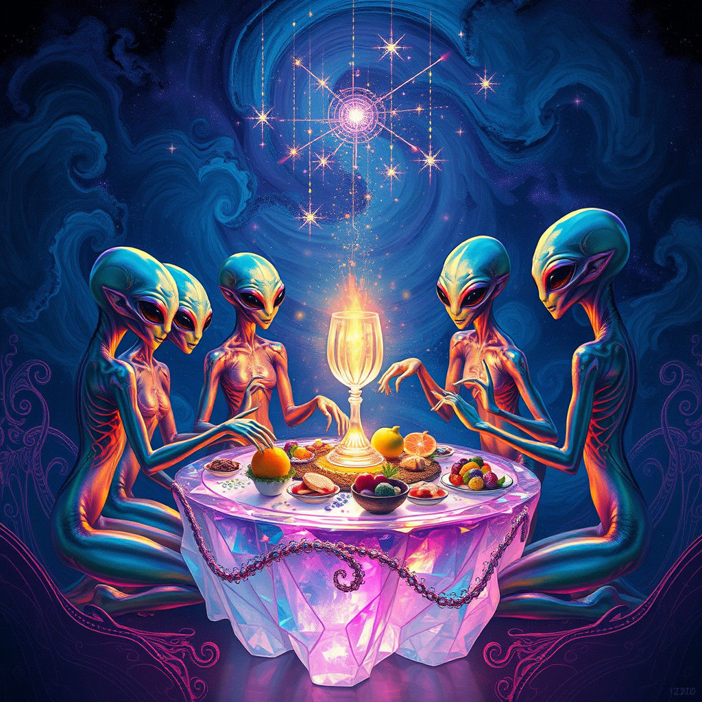 Intergalactic New Year Celebration in Art Nouveau Style