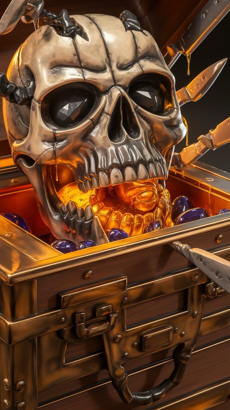 Skull Booby Trap on Treasure Chest: Optical Illusion