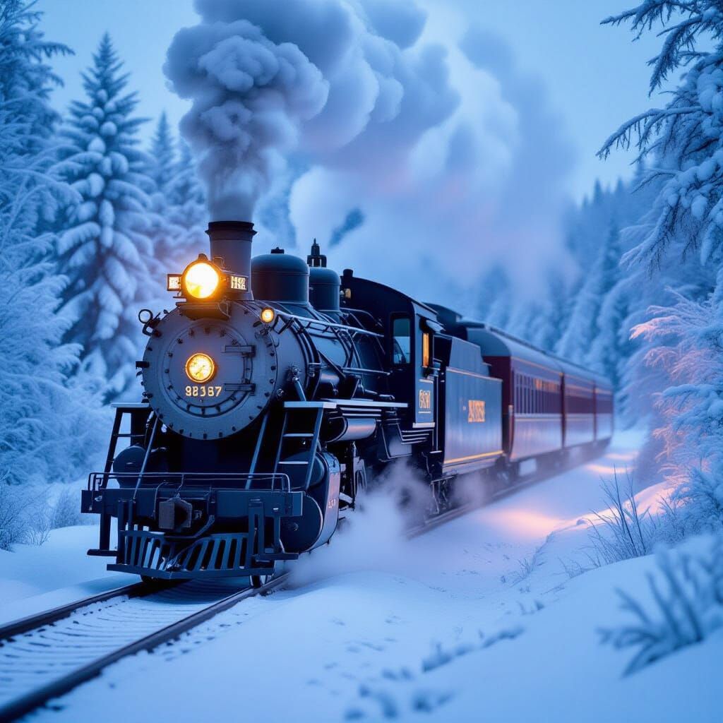 Vintage Train in Snowy Landscape