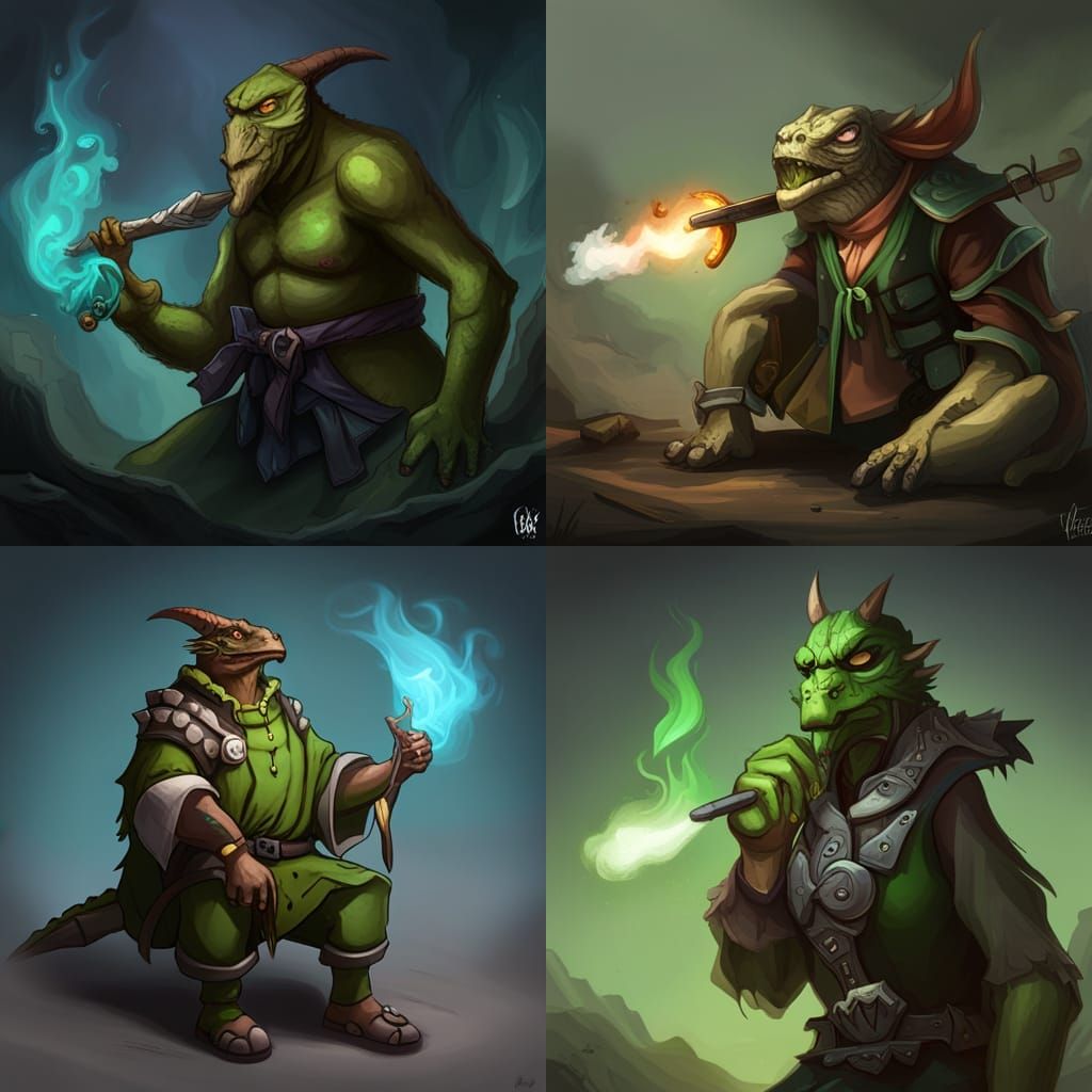 Lizardfolk Druid Smoking: 8K Concept Art
