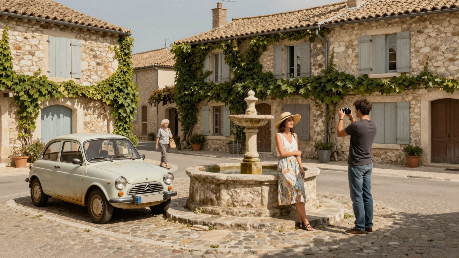 Dreamy Provence Town with Vintage Car