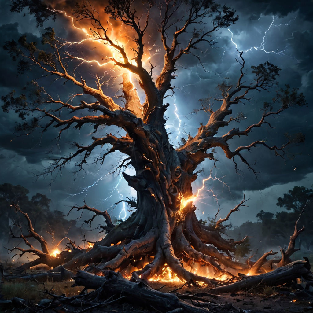 Electric Storm Unleashes Fury on Ancient Tree
