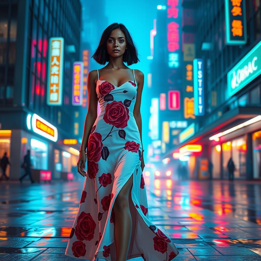Futuristic City: Indian Woman in Rose Gown