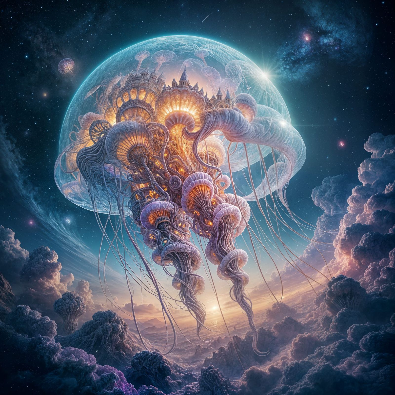 Colossal Jellyfish Drifting in Cosmic Void: Surreal Art