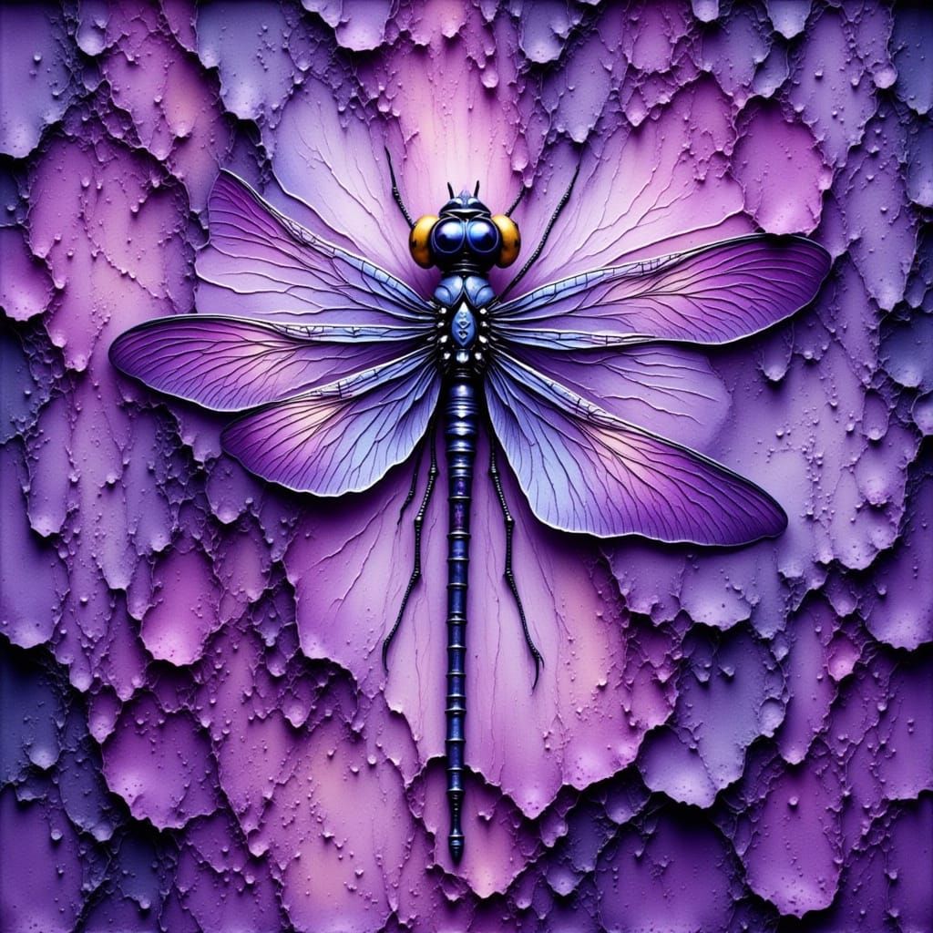 Surreal Purple Dragonfly in Zentangle Ferrofluid Art