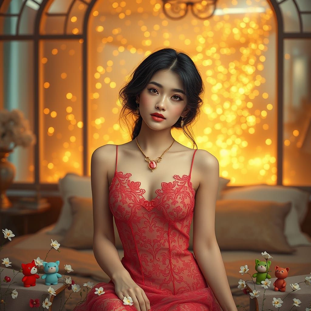 Romantic Bedroom Scene with Captivating Woman