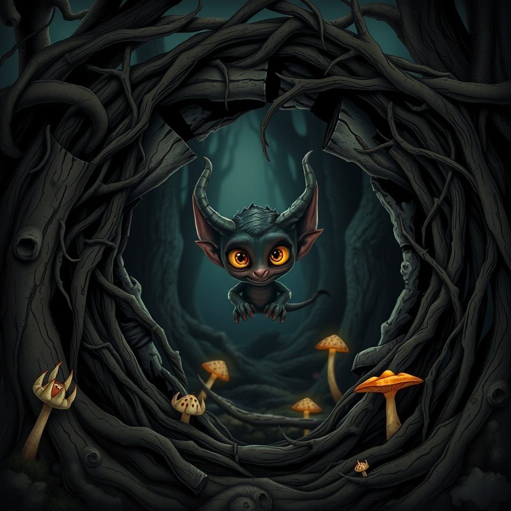 Cute Demon Peeking Through Thorny Portal