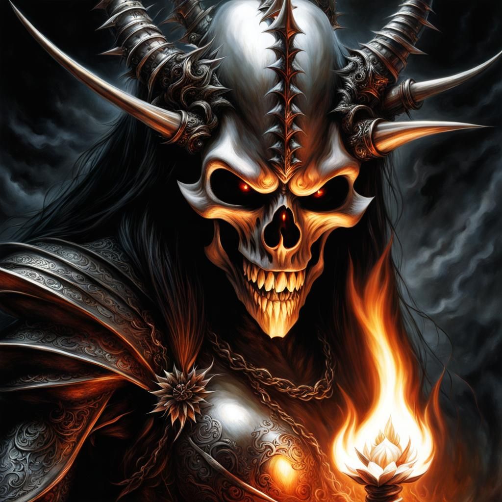 Flame Demon Offers Rose: Dark Fantasy Art