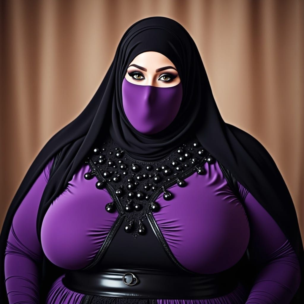 Gothic Woman in Niqab and Latex Catsuit