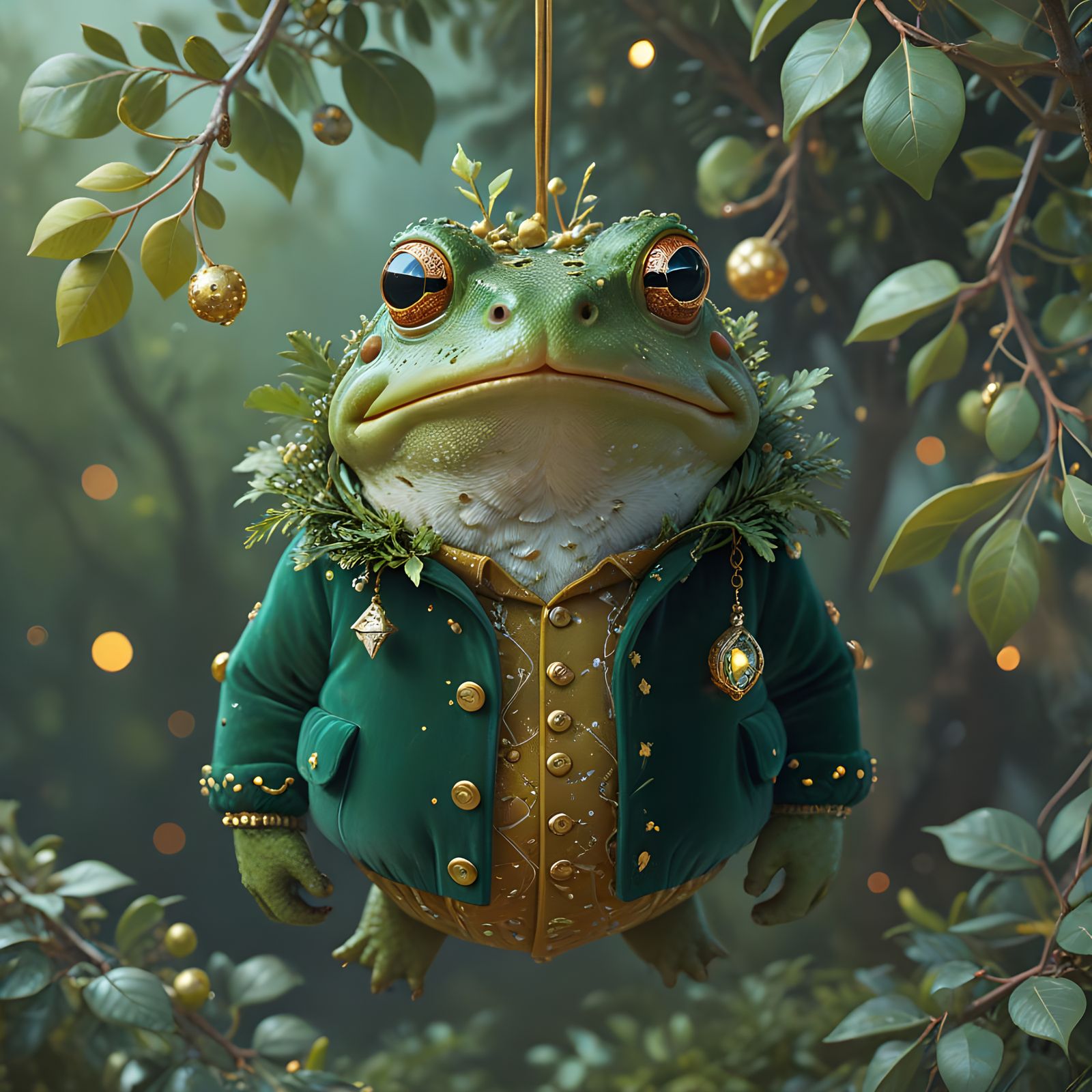 Whimsical Toad in Mistletoe Blooms