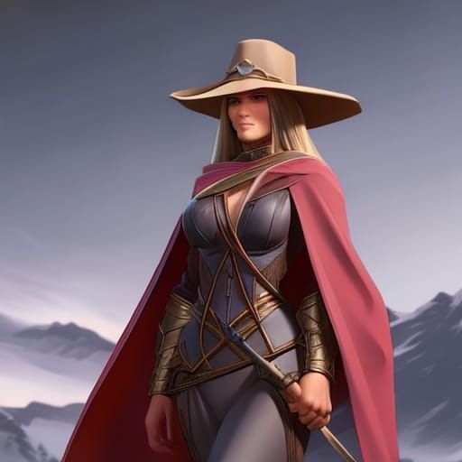 Fierce Cowgirl Portrait in Art Nouveau Style