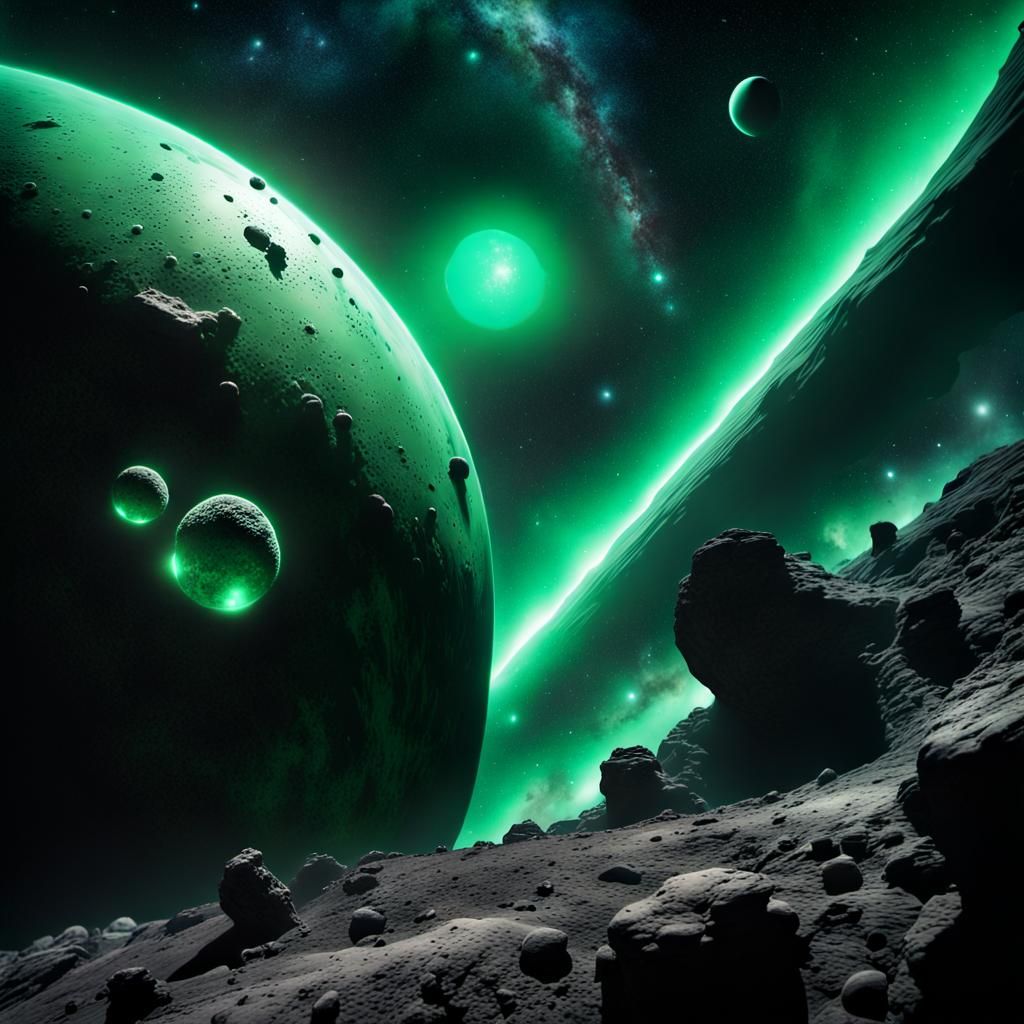 Dramatic Galactic Space Scene with Green Moons