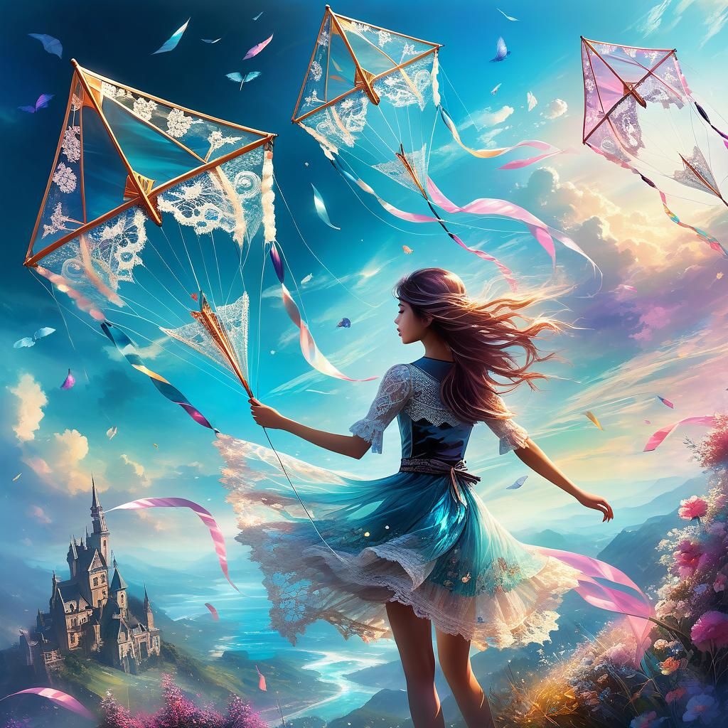 Magical Surreal Kites in Cloudcore Style