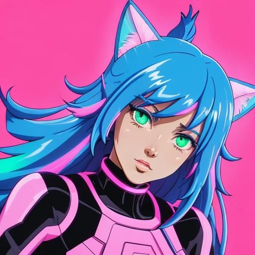 Synthwave Cat Girl Figurine in Neon Anime Style