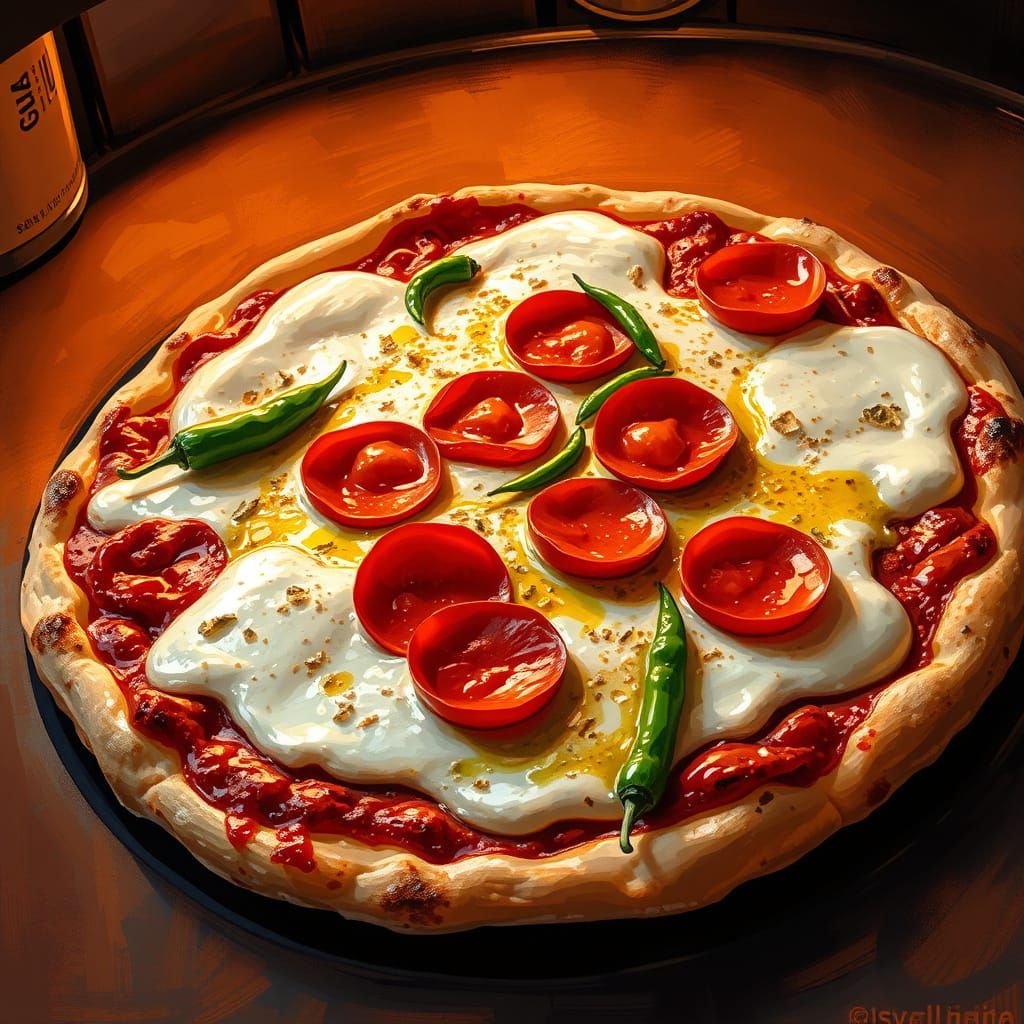 Vibrant Digital Pizza Masterpiece with Fresh Chilli Peppers