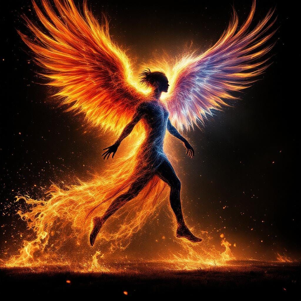 Burning Man Phoenix Silhouette: Mystical Surrealism