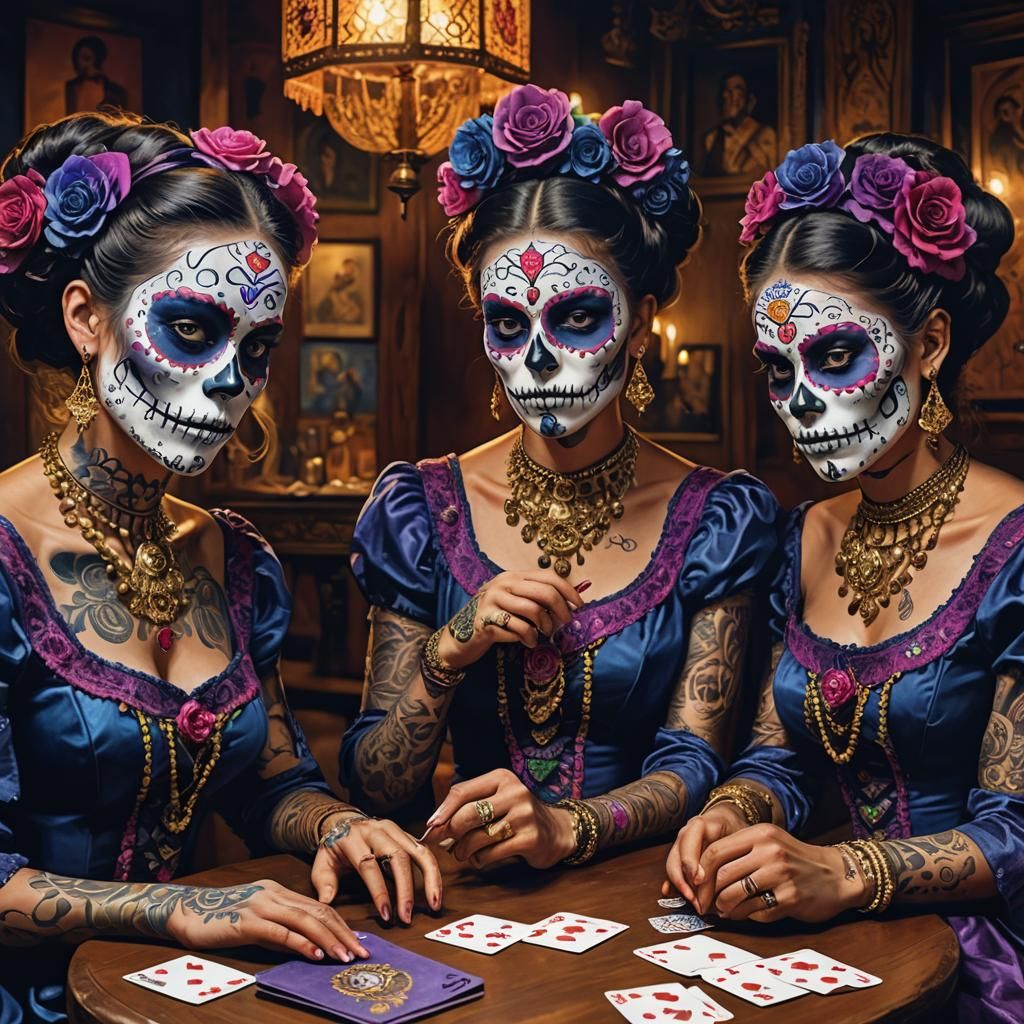 Hyper-Realistic Colombian Catrinas Portrait in Fantasy Art S...