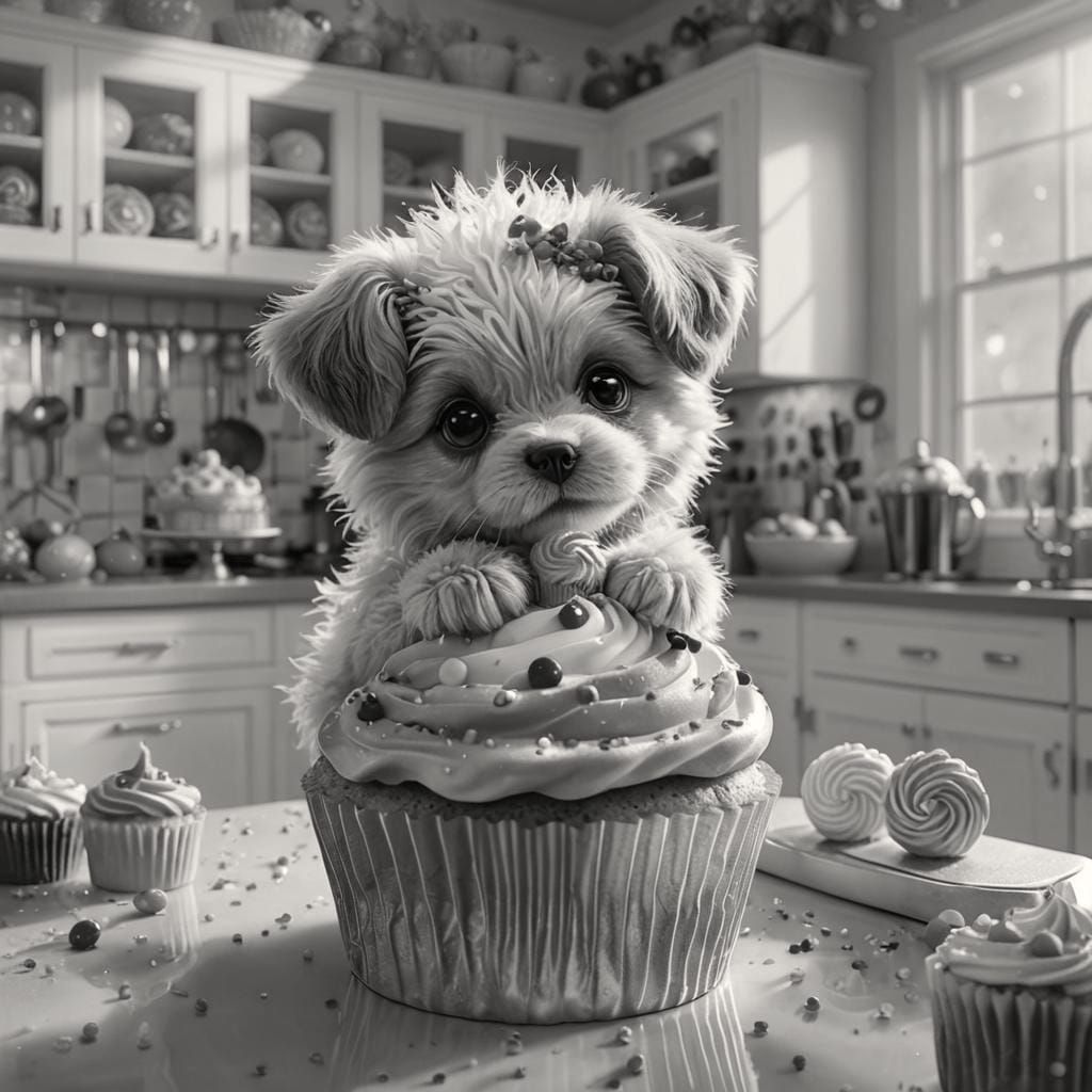 Puppy Cupcake in Candy Land: Hyperrealistic CGI Art