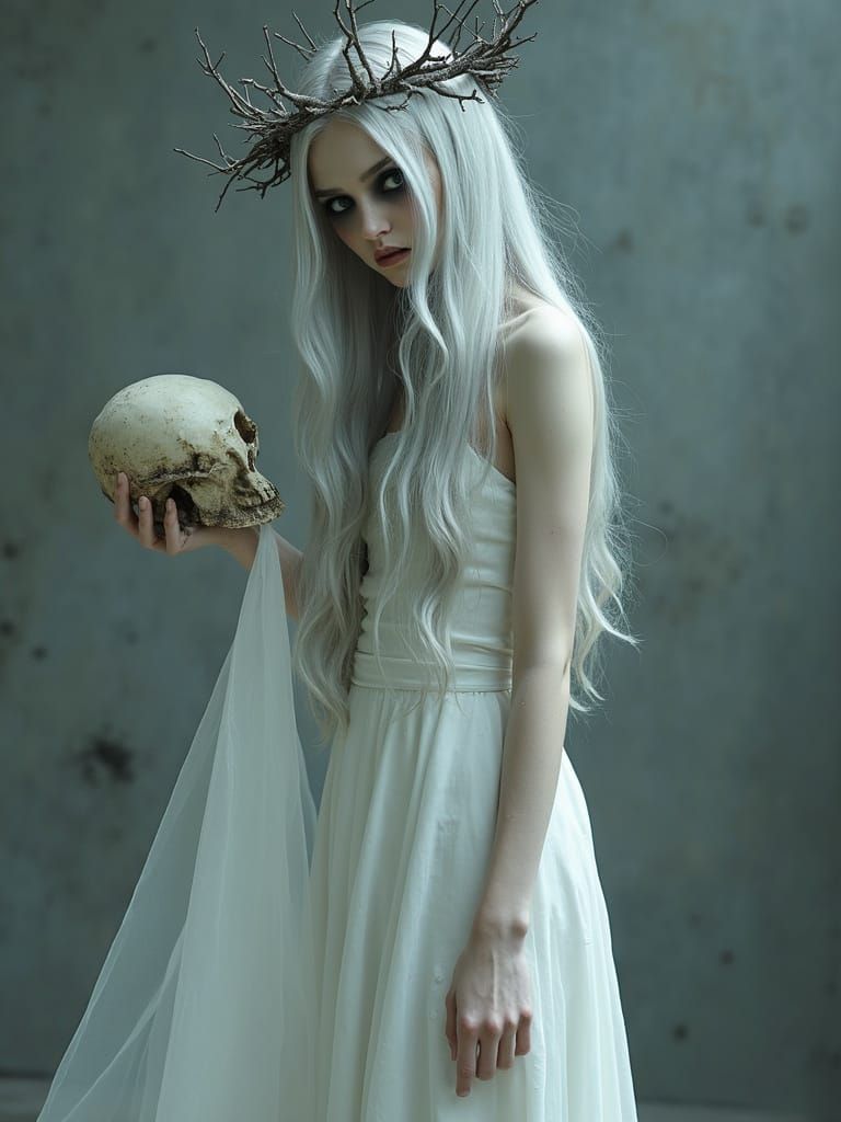 Dreamy Ghostly Woman with Silver Hair