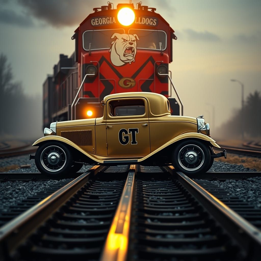 Train Confronts Vintage Ford Coupe in Gritty Cinematic Style