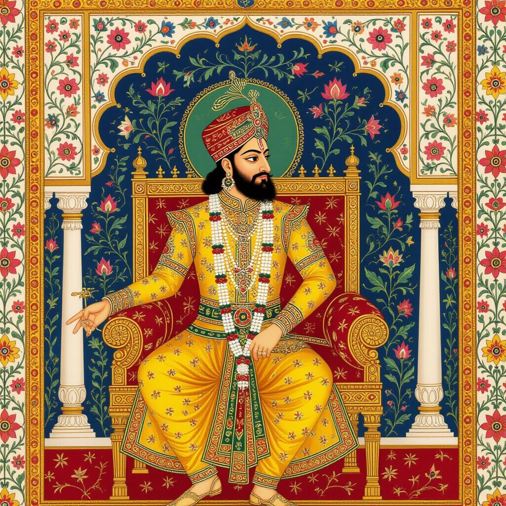 Persian Prince on Throne in Mughal Style