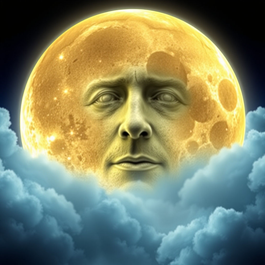 Magical Full Moon with Man's Face in 3D