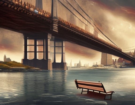 Manhattan Bench Scene in Detailed Matte Painting