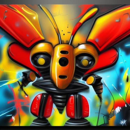 Bee Warrior Robot in Graffiti Street Art