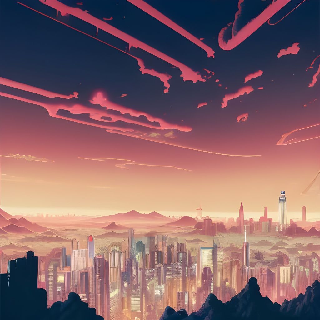 Anime Cityscape with Waifu in Vaporwave Style