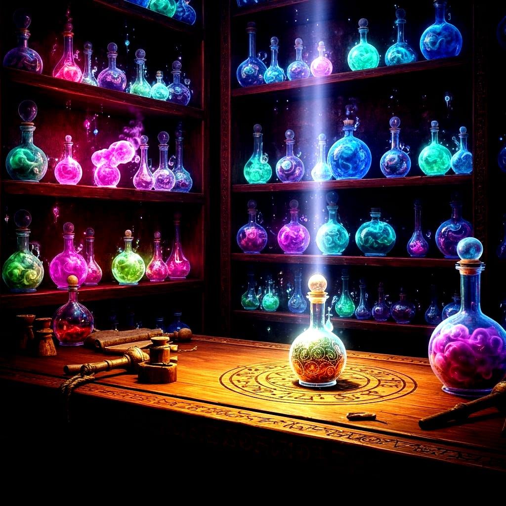 Magical Potions Brewing in a Mystical Setting