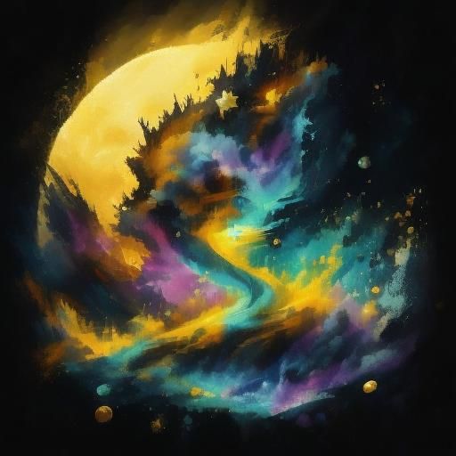 Ethereal Moonscape with Glittering Stars in Watercolor Style