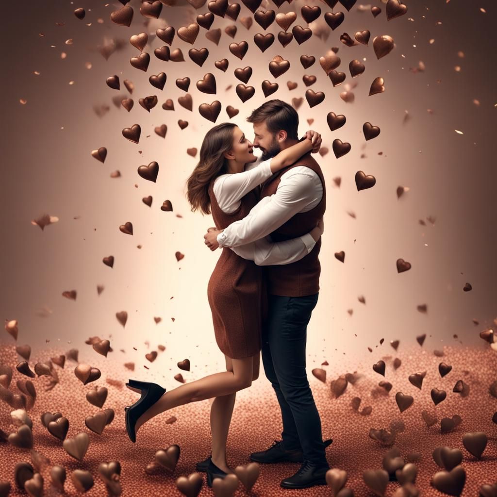 Romantic Embrace with Chocolate Hearts in 4K