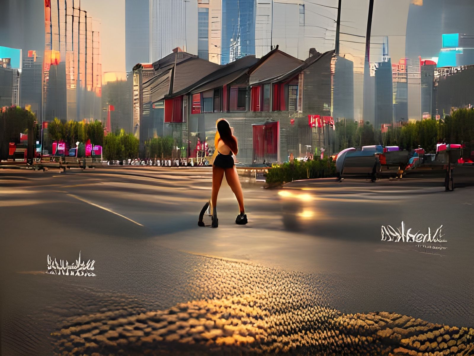 Hyperrealistic Shanghai Street at Sunset in 8K