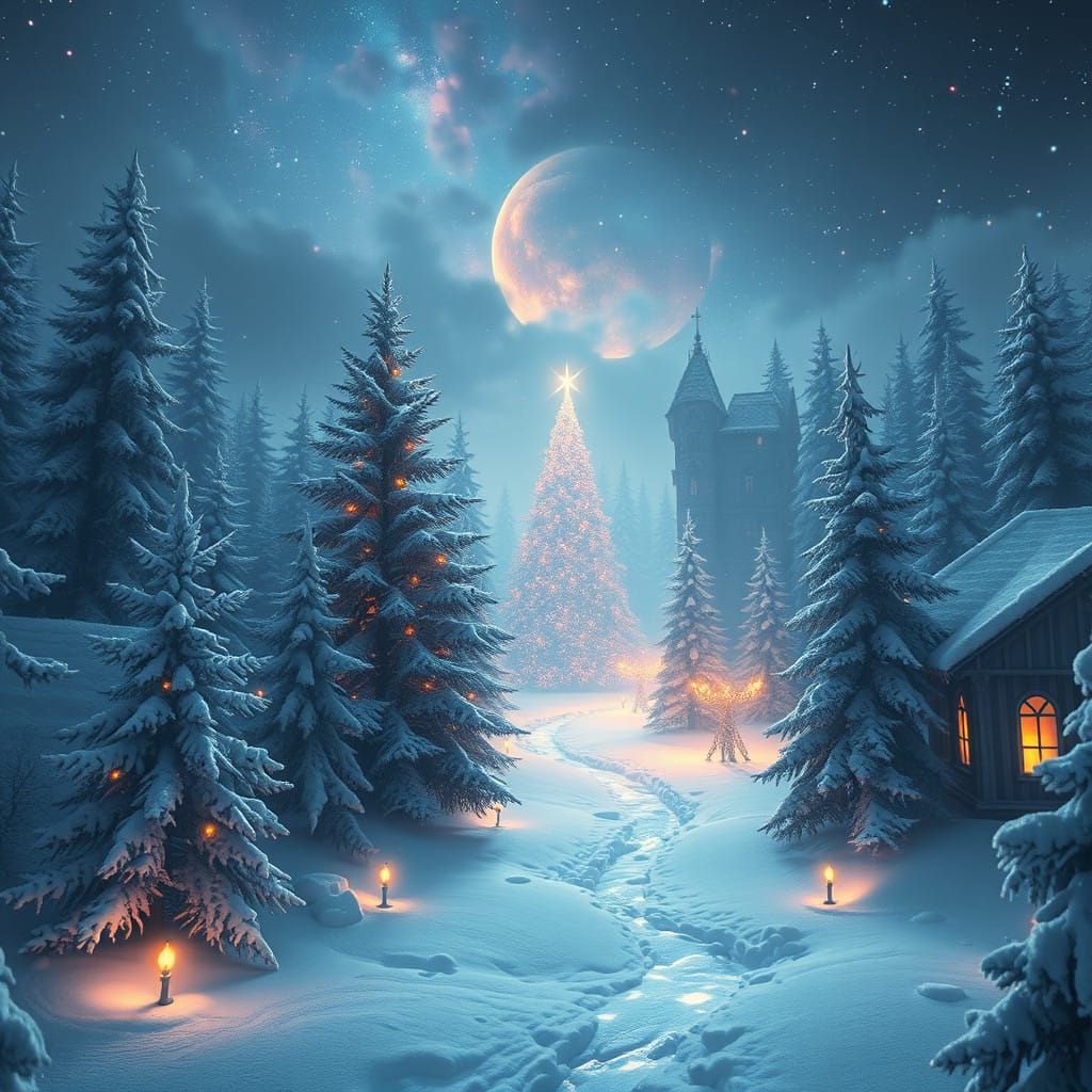 Ethereal Christmas Scene in Fantastical Matte Painting Style