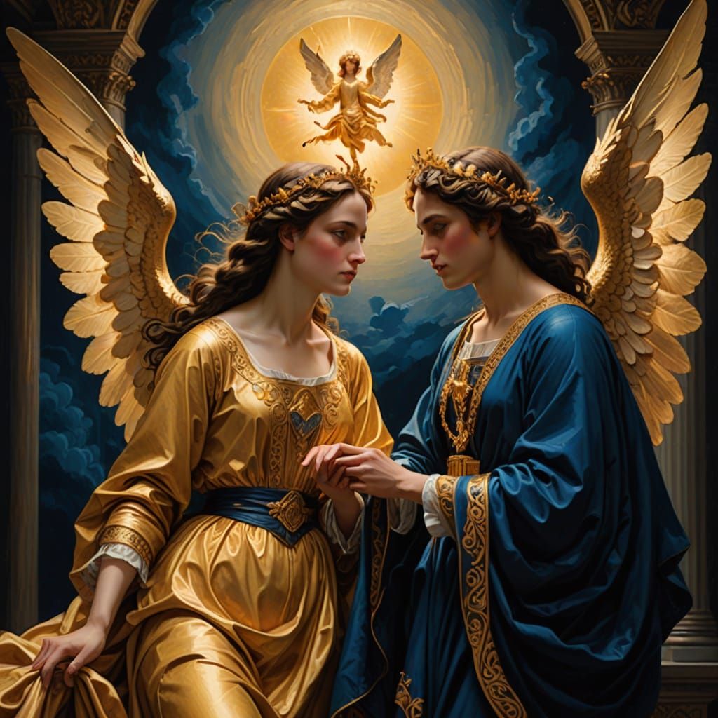 Serious Angelic Discussion in Golden Lighting