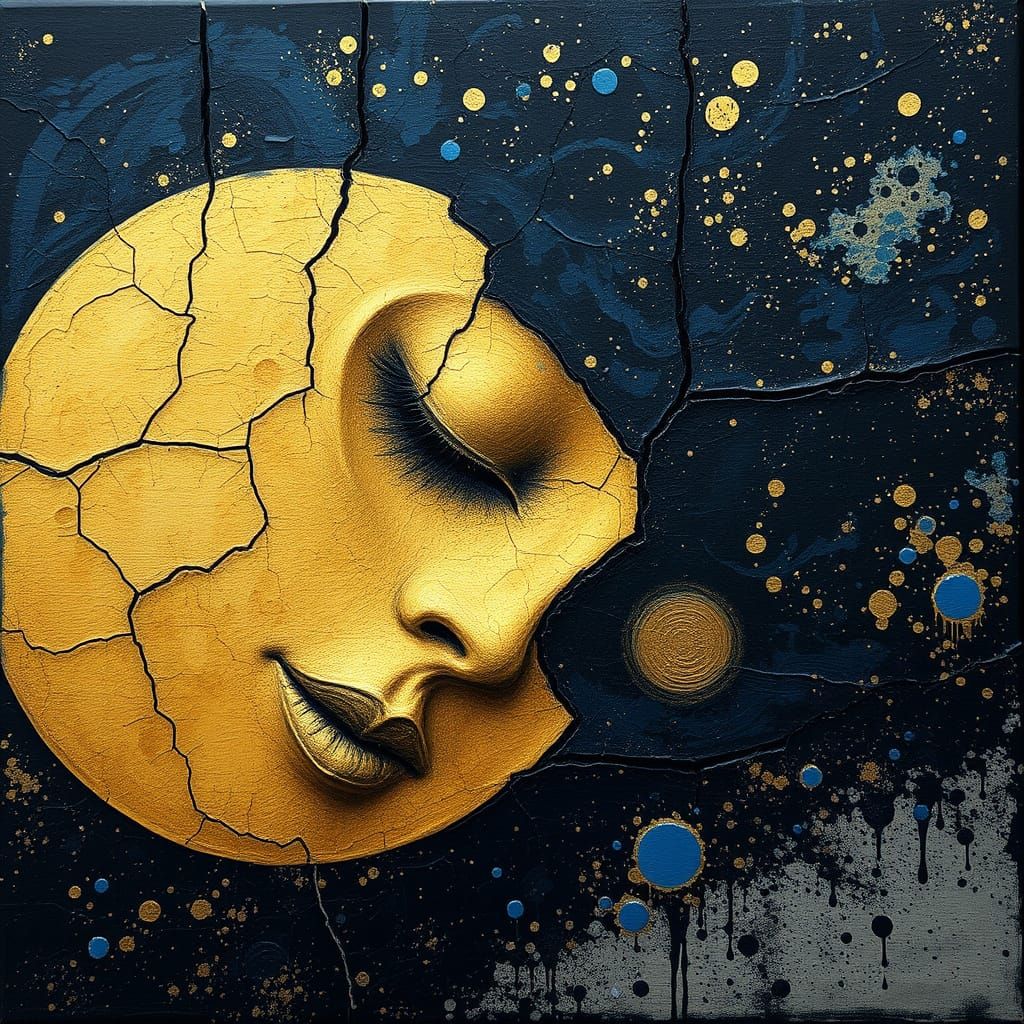 Golden Moon Goddess with Cracked Impasto Skin