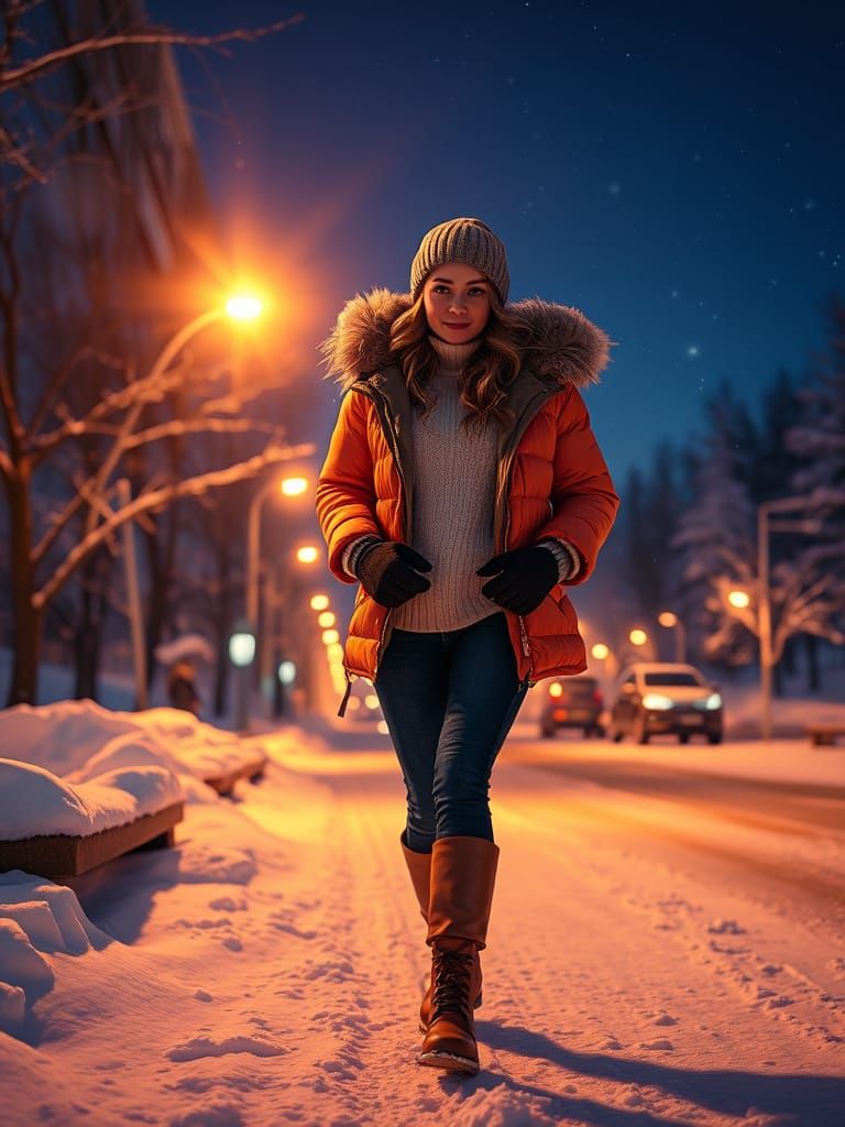 Winter's Enchantress Strolls Under Starlight