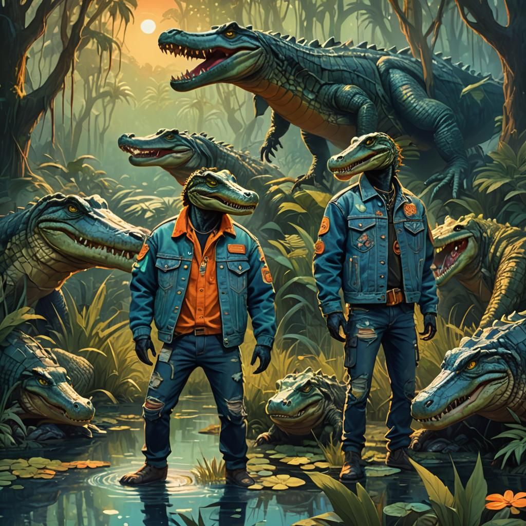 Alligators in Denim Jackets: Fantasy Concept Art