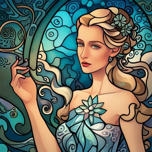 Dreamy Woman in Stained Glass Dress Portrait