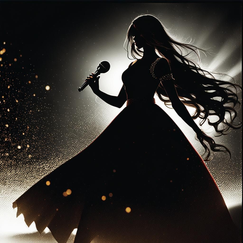 Anime Girl Sings in Spotlight, Manga Scan Style