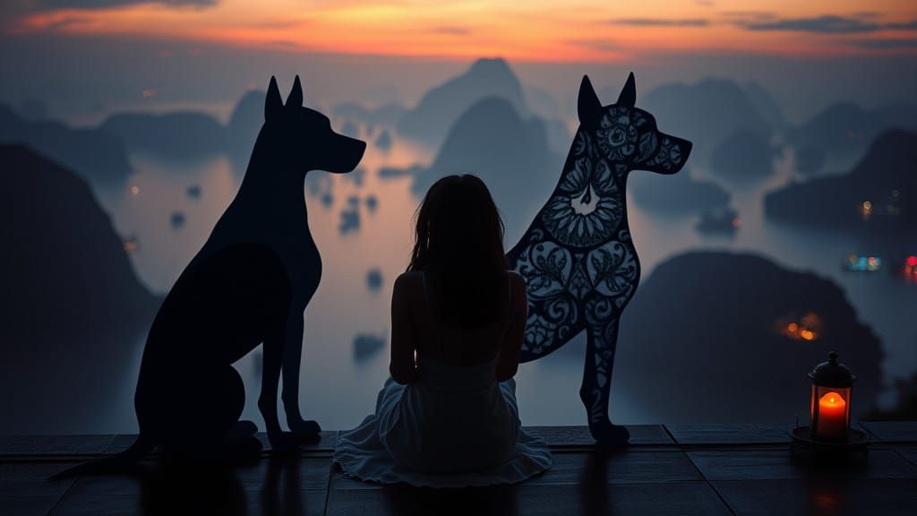 Surreal Woman Enchants Twilight Ha Long Bay with Luminous Sh...