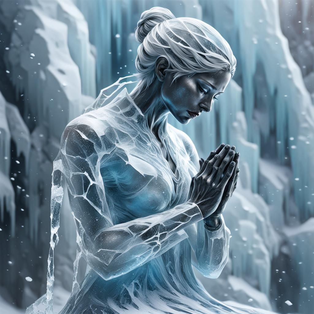 Ice Woman Praying: Abstract Digital Sculpture