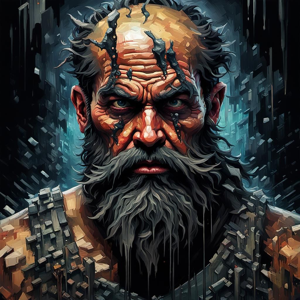 Grotesque Pixelated King in Impressionist Style